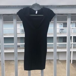 American Apparel Black Deep V Bodycon Dress